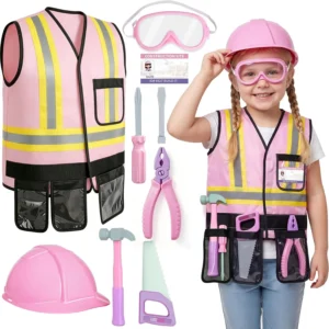 Pink Kids Tool Set with Construction Worker Costume
