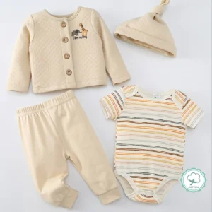 4pcs Baby Girls Autumn & Winter Set, Outerwear Romper Set, Newborn