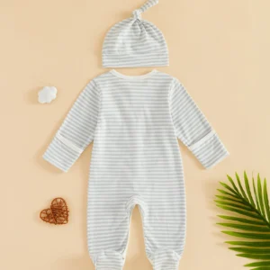 Long Sleeve Hat Fall-Outfits Stripes Print Jumpsuit Baby-2 Pcs