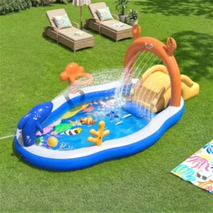 Backyard toddler pool with water slide sprinkler