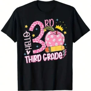 Hello 3rd Third Grade Pink Leopard T-Shirt,