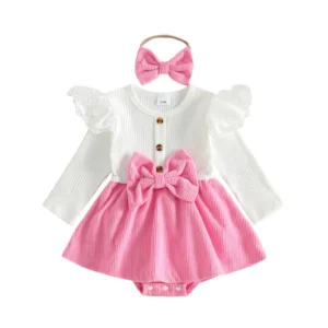 Baby Sleeve Romper Dress Bodysuit Lace Headband